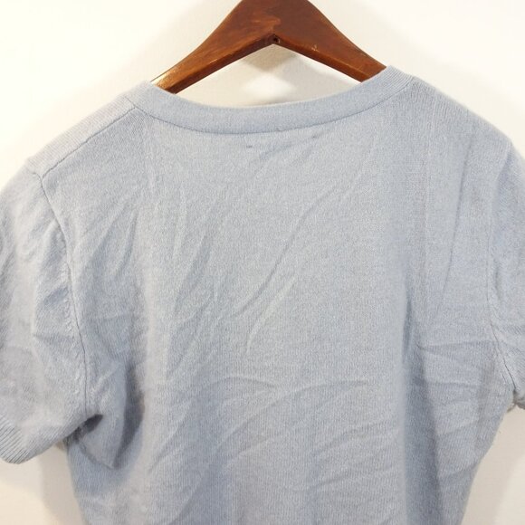 Reformation Cashmere V-Neck Cardigan Sweater Sky Blue Button L Short Sleeve - Picture 8 of 8